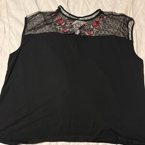 Torrid Black Tank Top with Red Floral Embroidery